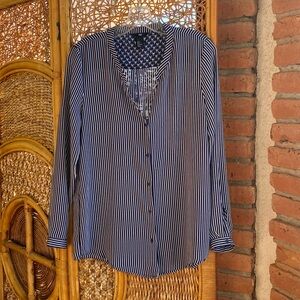 H&M Navy and White Striped Button Down Shirt Blouse Size 8 Excellent Condition